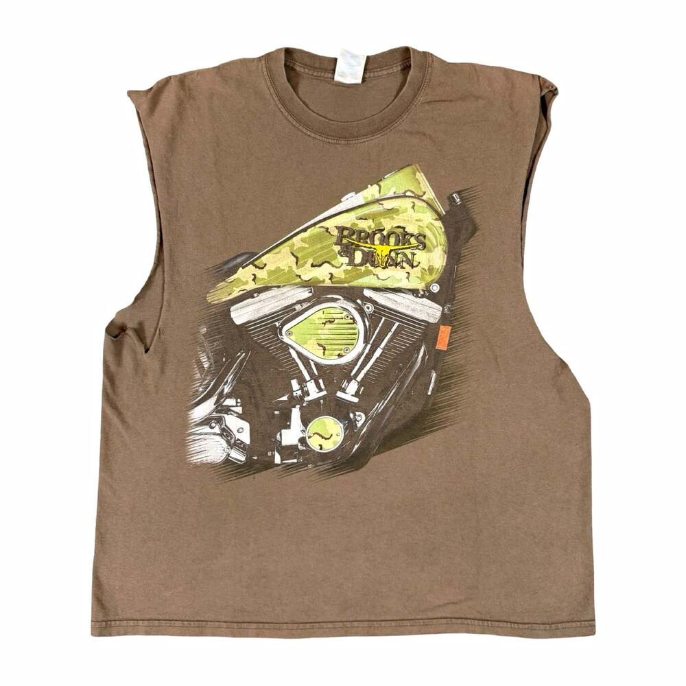 Vintage Y2K Brooks and Dunn Tour Brown Sleeveless Motorcycle Tee XL
